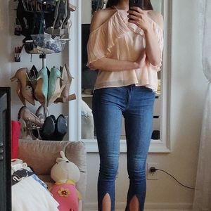 Cold shoulder flowy chiffon top